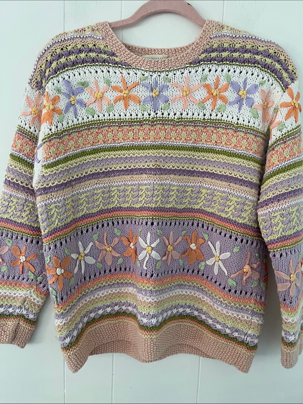 Vintage Susan Bristol Causal Ramie Knit Floral Sweater Size Medium Petite - Picture 2 of 16
